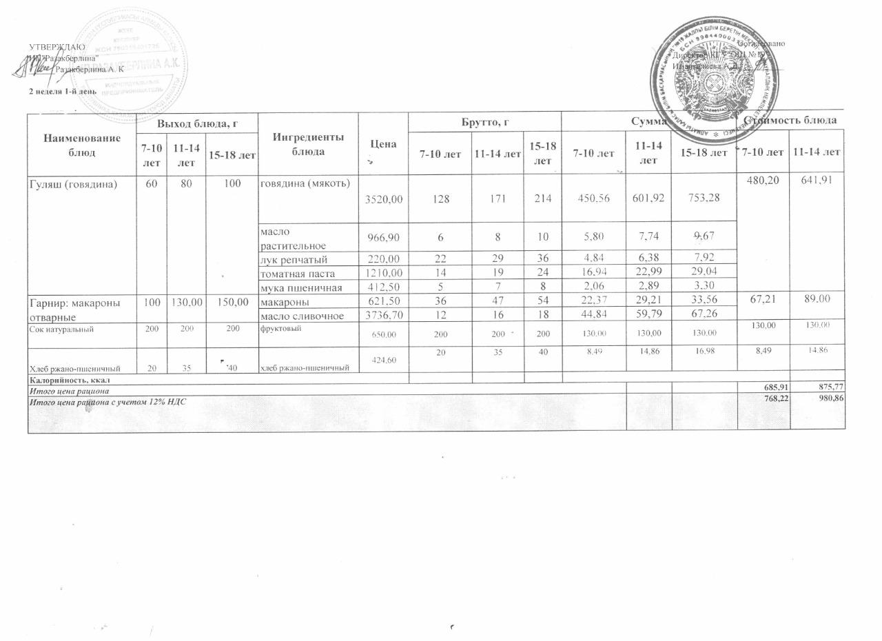 Күнделікті тегін тамақтану мәзірі (03.10.2022)/Ежедневное меню бесплатного питания (03.10.2022)