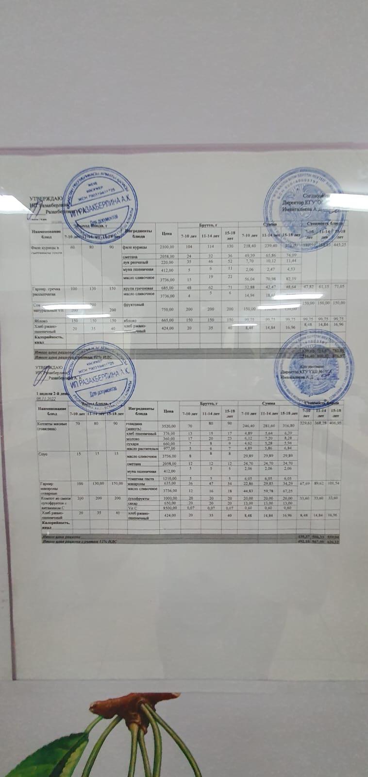 Күнделікті тегін тамақтану мәзірі (10.11.2022)/Ежедневное меню бесплатного питания (10.11.2022)