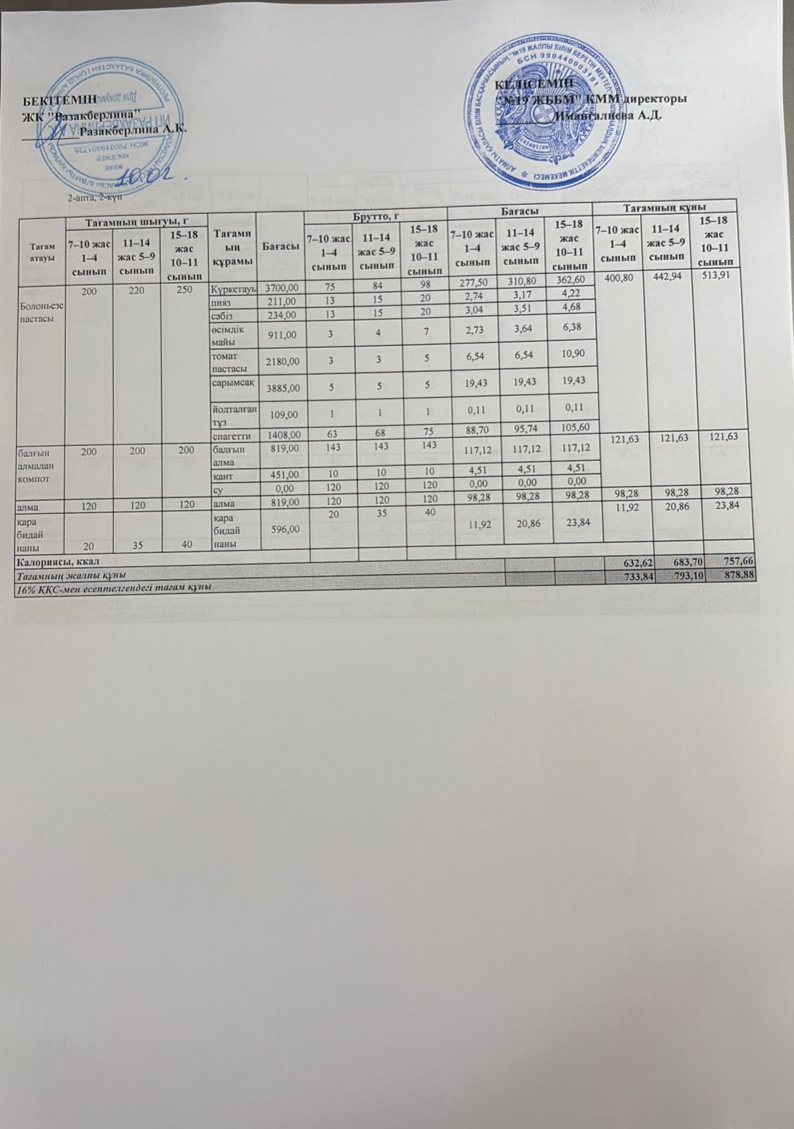 Күнделікті тегін тамақтану мәзірі (10.03.2026)